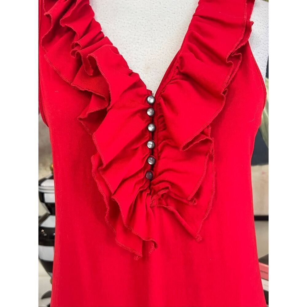 Lauren Ralph Lauren Women's Ruffle V-Neck Button Sleeveless Blouse Top Red Small - Picture 2 of 5